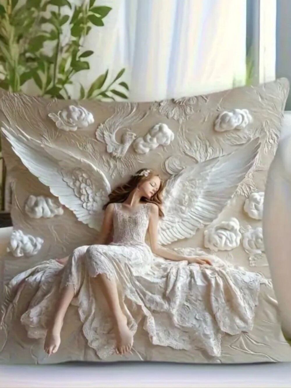1 Piece Accent Pilllow Cover-Angel Floral. No Insert. 18 X 18 Inches.